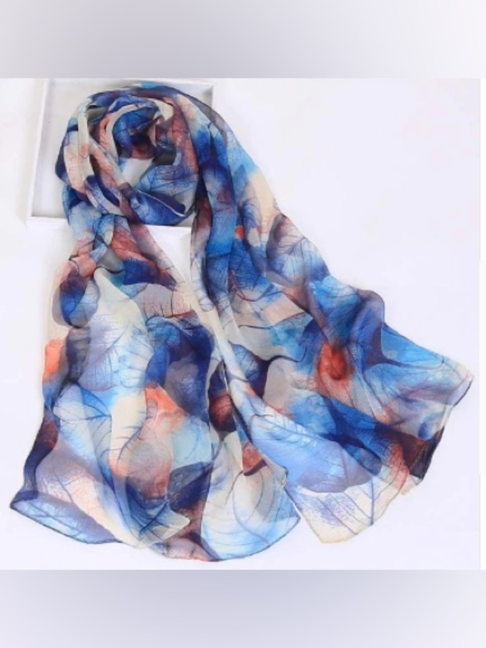 Cascading Leaves Scarf - Blue & Orange